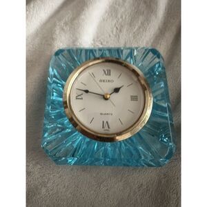 SEIKO Lead Crystal Quartz Aqua Desk Mantle‎ Shelf Clock Japan Heavy Vintage